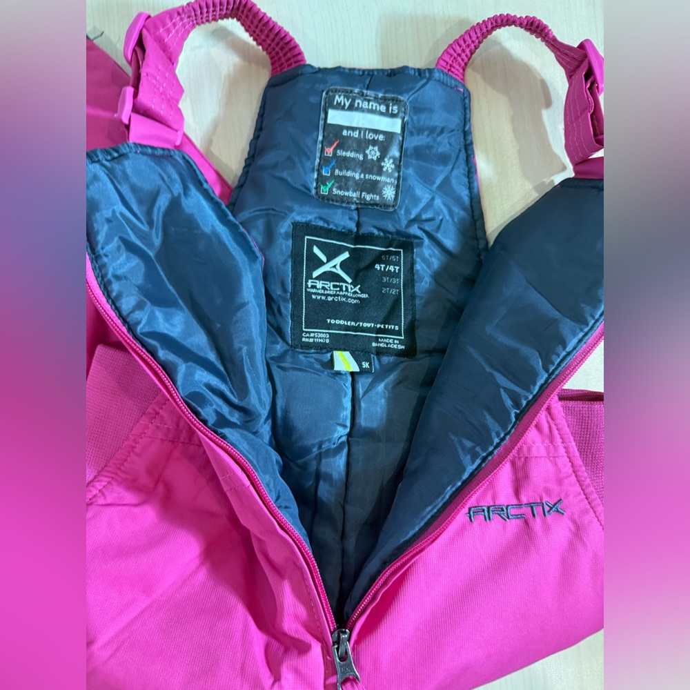 Arctix-Kids Bright Pink Ski Bib Overalls size 4T Adjustable straps,stretch waist - Picture 3 of 4